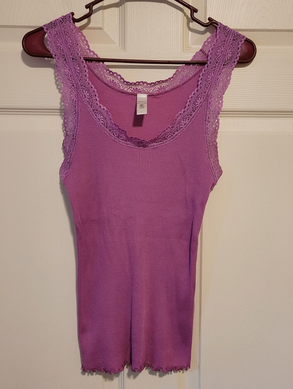 Banana Republic Lace-Trim Ribbed Camisole  Tank Y2K Large Cotton  Stretch